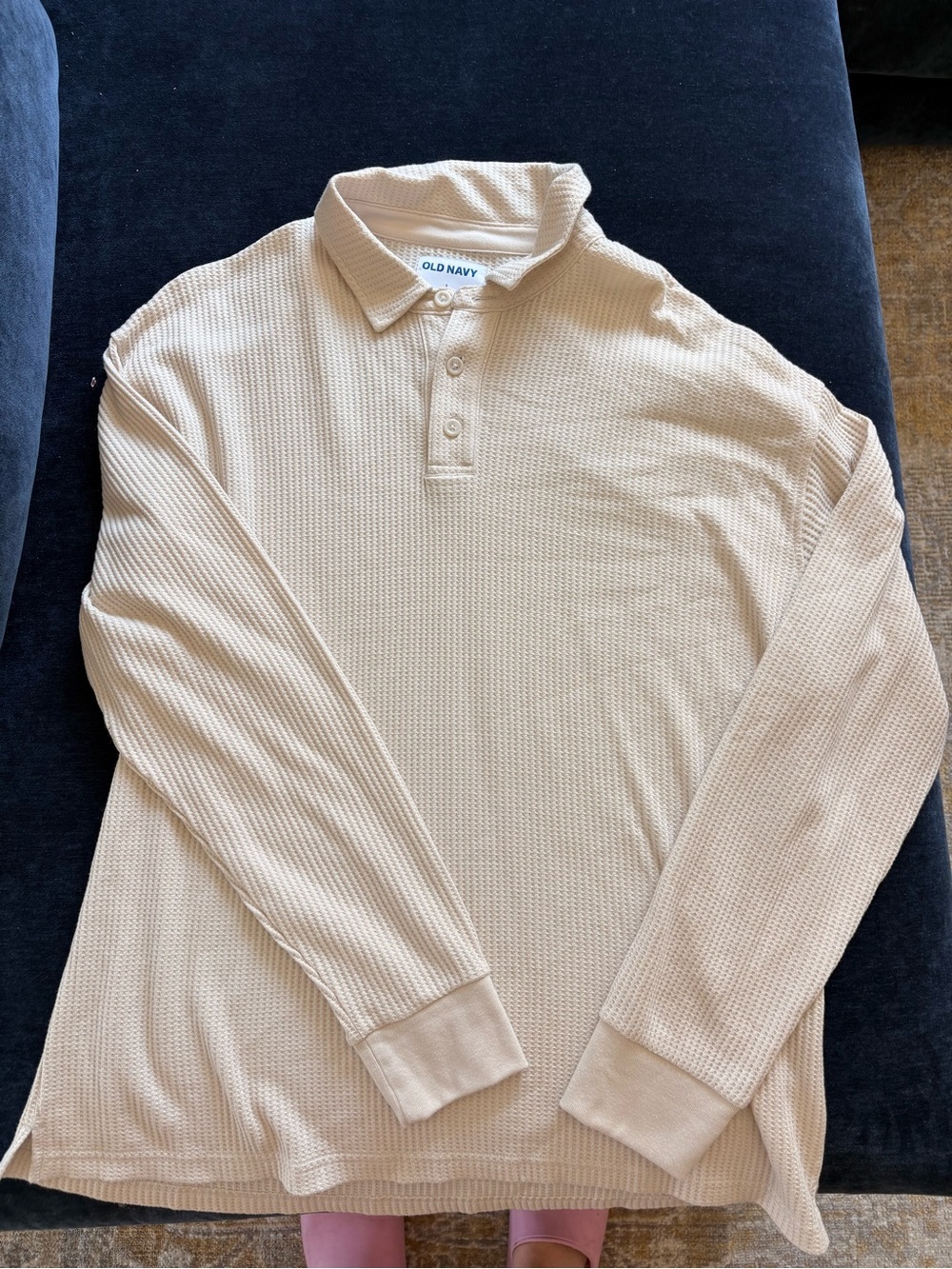 BRAND NEW Old Navy Beige Cream Long-Sleeve Waffle Knit Polo Shirt